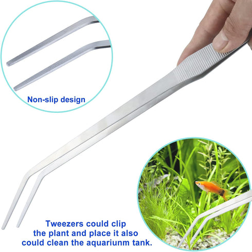 Aquarium Aquascape Tools Kit, 15 Inch Stainless Steel Aquatic Plants Tools for Fish Tank Cleaning