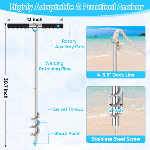 GADFISH Boat Anchor, 30.7-inch Stowable Shallow Water Anchor Kit for Dive Beach, Kayak Anchor Trolley