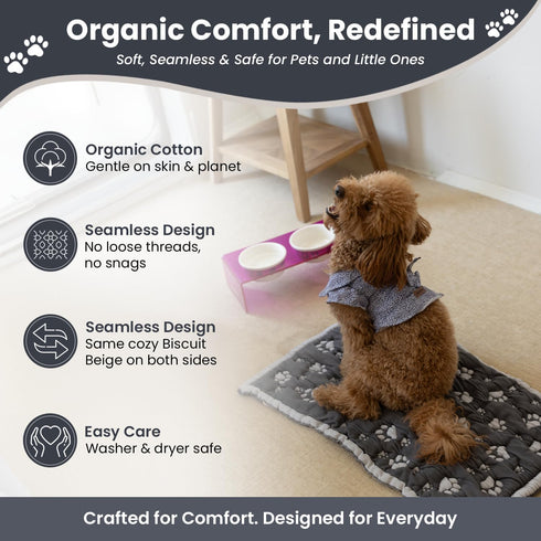 Seamless 3D 28x40 PetMat in Charcoal/Beige| Organic Cotton Crate Pad for Small Dogs, Cats & Nursery | & Reversible |