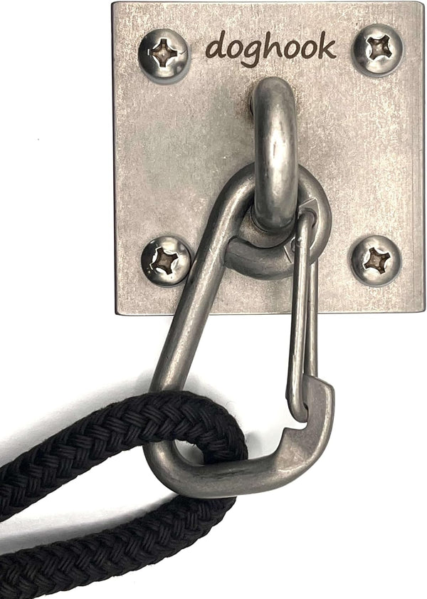 Canine Hitch Secure Dog Leash Wall Hook with Stainless Steel & ABS Mounting Plate - Large with Clip