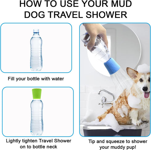 3 Pieces Portable Outdoor Shower for Dogs, Shower Head & Bottle Attachment, Works with 16 oz to 2 Liters