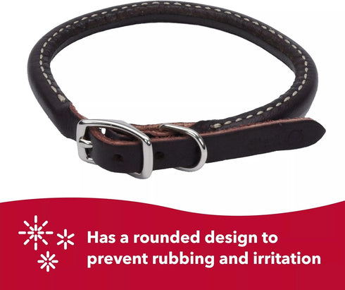 Coastal Pet Circle T Oak Tanned Leather Round Dog Collar, Black, 5/8" x 16" - Comfortable for Long Hair Pets