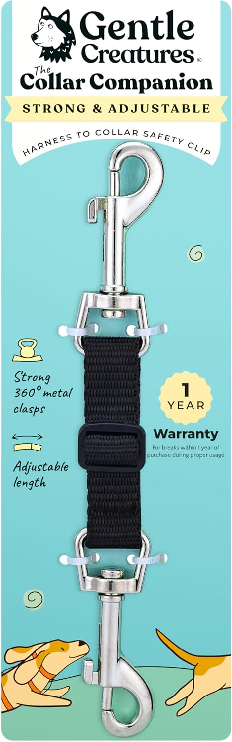 Gentle Creatures Adjustable Backup Clip for Dog Harness, Prong, Pinch Collars, Double Ended Safety Clip