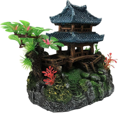 Aquarium Classical Resin Castle Decorations, Realistic Details Castle with Green Leaf for Fish Tank Accessories