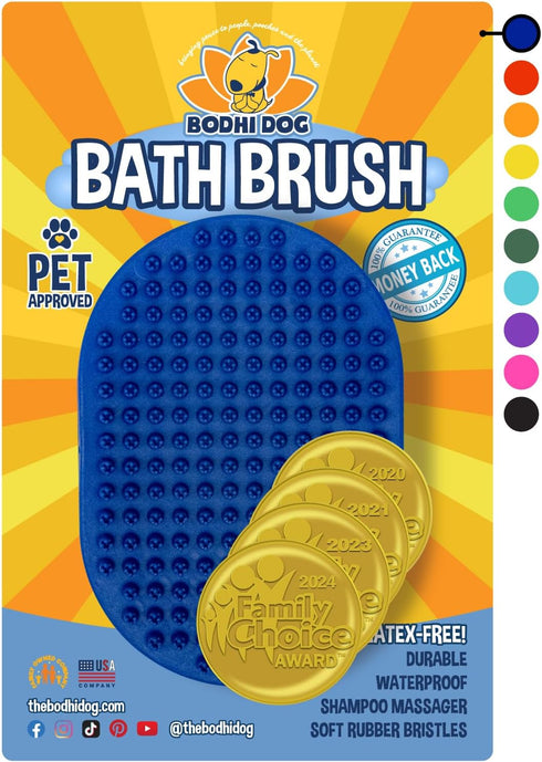 Bodhi Dog Shampoo Brush for Cats and Dogs, Premium Grooming Bath Brush for Long & Short Hair, Blue