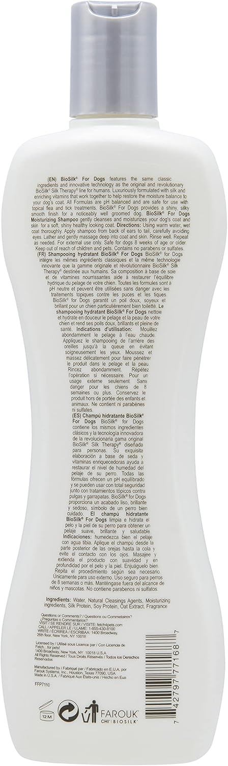 BioSilk for Dogs 12 oz Silk Therapy Moisturizing Shampoo, Best for Dry, Itchy, Sensitive Skin, 2 Pack.