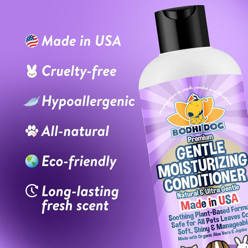 Bodhi Dog Gentle Moisturizing Conditioner, Plant-Based Dog Conditioner with Aloe Vera & Jojoba Oil, Lavender (17oz)