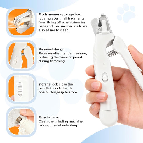 GJKQRJ 2-in-1 Pet Nail Clipper & Grinder Features Dual LED Lights, USB Rechargeable, Low-Noise Electric Grinding