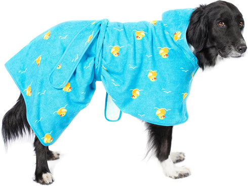 Barkbox Dog Bathrobe, Fast Drying with Hook and Loop Closure, Cute Dogs Clothes, Machine Washable, Large, Rubber Duck