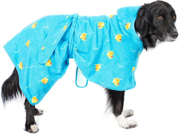 Barkbox Dog Bathrobe, Fast Drying with Hook and Loop Closure, Cute Dogs Clothes, Machine Washable, Large, Rubber Duck