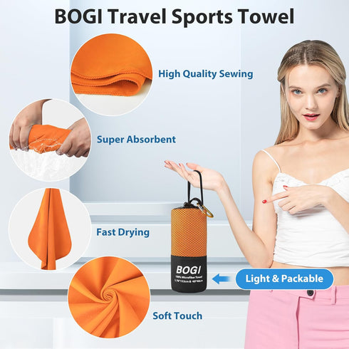 Swimming, Backpacking (XL:72''x32''+16''x16'' BOGI Microfiber Travel Sports Towel - Quick Dry, Soft Lightweight