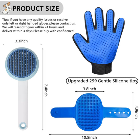 GJEASE Cat Grooming Glove Brush, Self-Cleaning Slicker Pet Brush for Short and Long Haired Pets, Dog Bath Brush