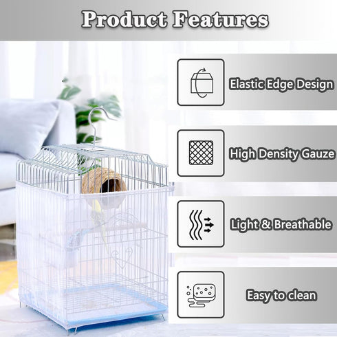 Adjustable Bird Cage Seed Catcher, Net Cover for Parrot, Parakeet, Macaw Cages, White Skirt Guard