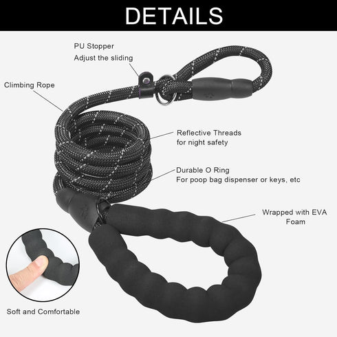 Slip Lead 5 FT for Small and Medium Dogs,Puppy Dog Training Leash Heavy Duty,No Pull Reflective Nylon Dog Leash,Rope Training Leash for Dogs That Pull,Black