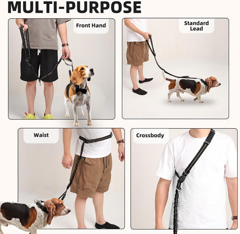 PUPTECK Heavy Duty Bungee Dog Leash for Medium & Large Dogs, No Pull Tactical Leash with Double Handles (Black)