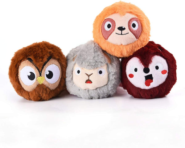 HugSmart Pet Zoo Ball 4-Pack, Plush Squeaky Tennis Balls for Dogs, No Stuffing Tough Interactive Fetch Toys for All