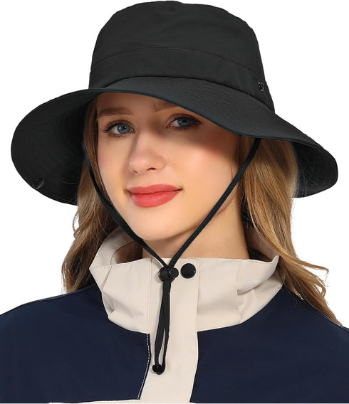 Solid Packable Sun Hat for Women and Men, Wide Brim Waterproof Beach Bucket Hats, UPF 50+