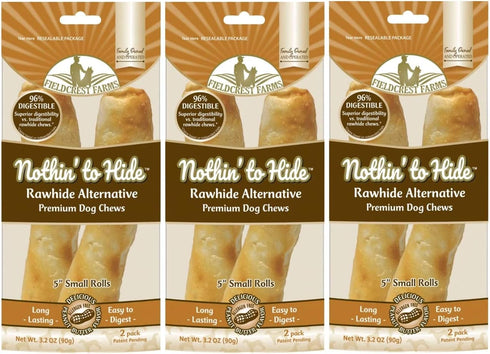 Fieldcrest Farms Nothing to Hide Natural Rawhide Alternative 5'' Rolls for Dogs - 3 Pack (6 Chews) Premium Grade Easily Digestible Chews (Peanut Butter)