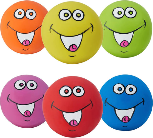 Squeaky Dog Toys Chewing Durable Teething Latex Rubber Balls with Funny Smile Face for Small Medium Dogs (6PCS)