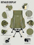 WildCall Lightweight Folding High Back Camping Chair with Head Support, Compact Beach Chair with Anti-Sinking Large