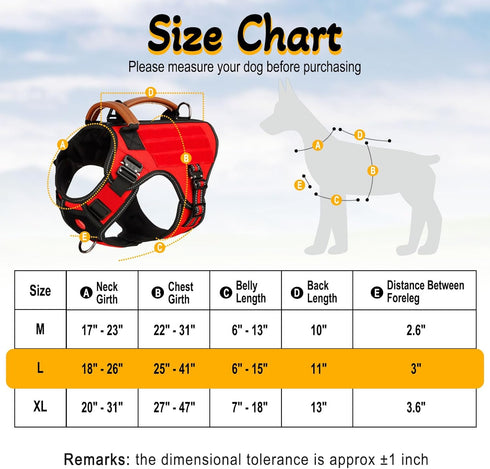 Service Dog Vest - HEYCAHVA Tactical Harness, Full Metal Buckles, Reflective No Pull Vest for Large Medium Dogs (Red, L)