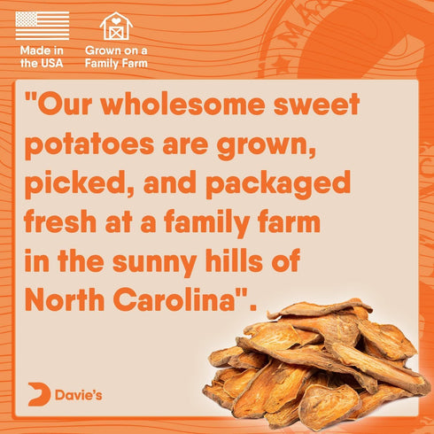 Davie's Sweet Potato Dog Treats, Made in The USA, High in Fiber, Grain Free, Vegan, 2 Pound Bag