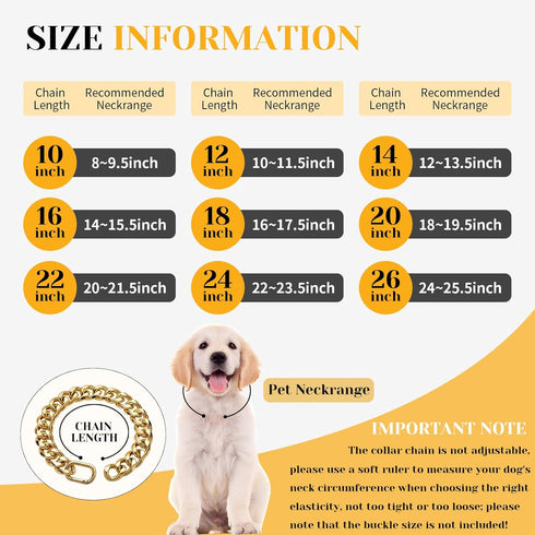 19MM Thick Light Metal Cuban Link Dog Collar, Gold Chain Necklace for Small Dogs - 12" Length