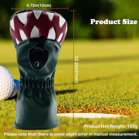 Golf Club Green Cartoon Tyrannosaurus Rex Driver, Fairway Wood, Hybrid Head Cover, PU Leather