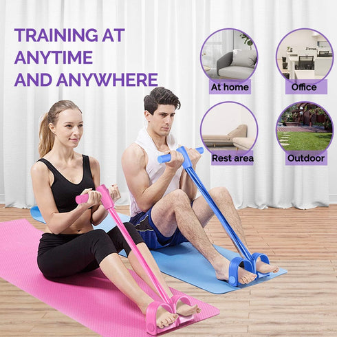 Pedal Resistance Band, 4-Tube Elastic Sit Up Bands for Body Training, Yoga Stretching, and Slimming (Pink)