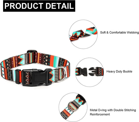 Adjustable Dog Collar with Special Design Patterns, Soft Durable Nylon Pet Collar for Small Medium Large Dogs (S,
