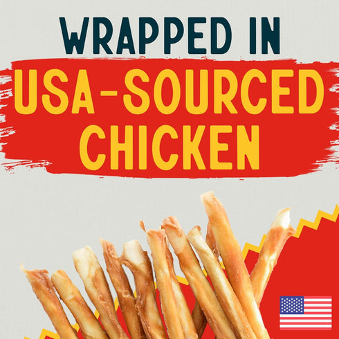 5" Pack 100 100% Canine Chews Chicken Coated Sticks - of Chicken Wrapped Rawhide Dog Treats - Real USA-Sourced Chicken