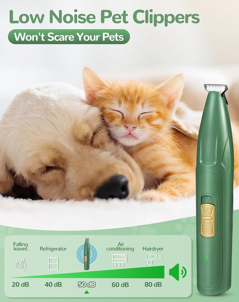 LEYOUFU Dog Clippers for Grooming - 2 Speed Low Noise Cordless Trimmer for Small Pets, Green