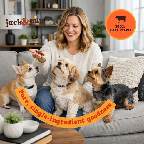 10 oz Jack&Pup Bully Stick Bites- - Small Dog Treats for Medium & Small Dogs, All Natural, Beef Pizzle Single