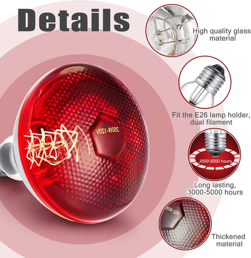 4 Pack 250watt 120v Bulbs E26 VIHOSE Infrared Heat Lamp for Chickens Thickened Red Heat Lamp for Food Service, Reptile