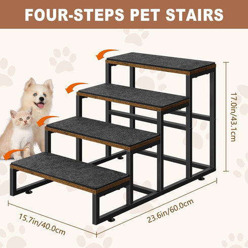 Dog Stairs for Small Dogs, 4 Steps Non-Slip Pet Stairs for High Bed & Couch, Industrial Brown
