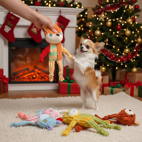 5PC Nocciola No Stuffing Puppy Toys - Dog Toys Plushies Whimsical Variety Colors Animal Plush Toy with Squeaky Crinkle