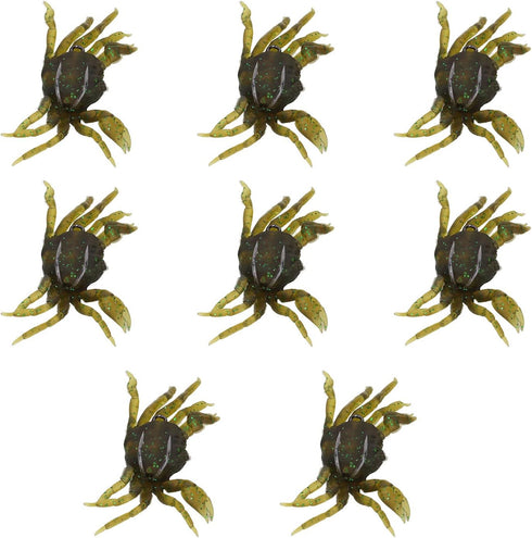 8Pcs 13cm Artificial Crab Bait Simulation Crab Soft Lure Fishing Bait with Hooks for Freshwater Saltwater (Green Brown)