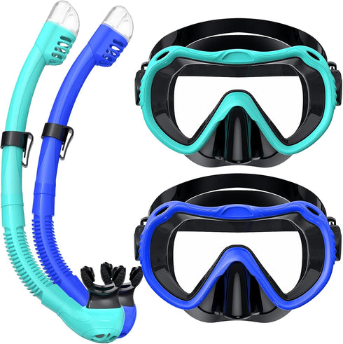 Snorkel Gear for Adults, 180° Panoramic View Snorkel Mask Set, 100% Food-Grade Silicone Anti-Fog Anti-Leak Diving Mask