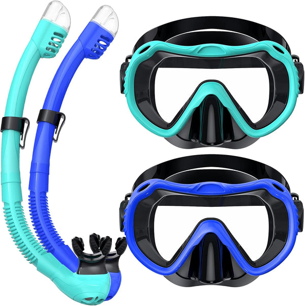 Snorkel Gear for Adults, 180° Panoramic View Snorkel Mask Set, 100% Food-Grade Silicone Anti-Fog Anti-Leak Diving Mask