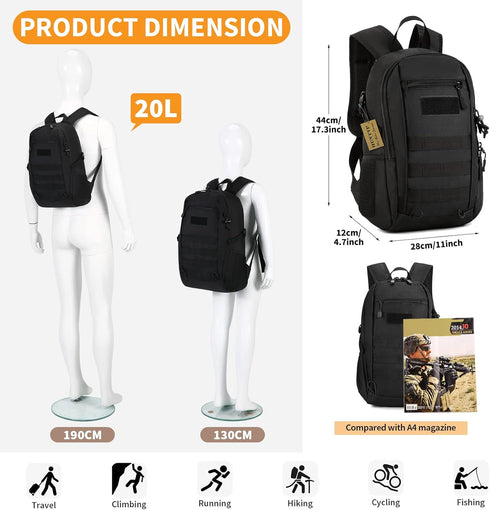 HUNTVP Mini Daypack 10L/20L Military MOLLE Backpack Tactical Assault Pack for Hunting, Camping, Trekking