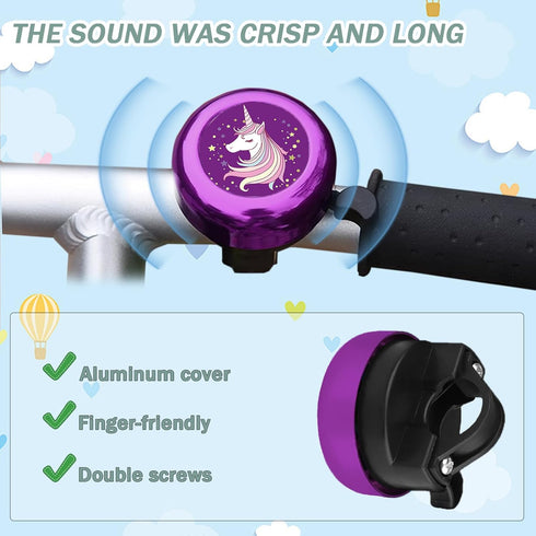 Kids Bike Bell with 2 Pcs Streamers - Cute Bicycle Pinwheel Accessories for Boys and Girls