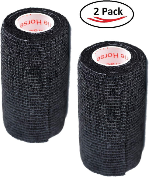 Vet Wrap Tape (Black) (2 Pack) (4 Inch x 15 feet) Self Adhesive Cohesive Flex Self Stick Bandage Roll