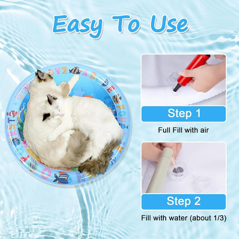 Generic Cat Water Mat, Pet Water Bed with Fish, Thickened Sensory Play Mat for Cats, Leak-Proof Inflatable Cooling