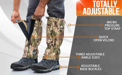 Pike Trail Waterproof Adjustable Leg Gaiters for Hiking in Mud, Sand, and Snow - Hunting and Climbing