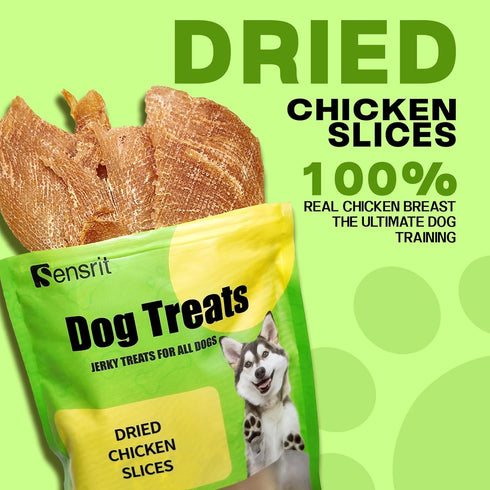 Sensrit 100% 120g (68%) Dried Chicken Slices Dog Treats - Single Ingredient Jerky, High Protein Real Chicken Breast