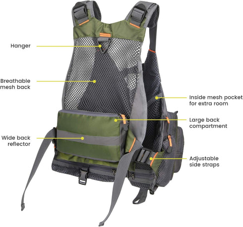 Gonex Fly Fishing Vest for Men Women, Adjustable Comfortable Fishing Vest with Multi-Pockets Reflective Stripes