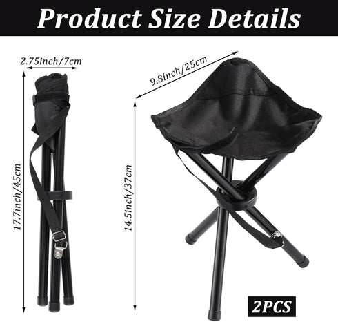 KKONHII 2PCS Portable Folding Camping Stool,Travel Outdoor Tripod Seat,Black Folding Camping Chairs for Camping Party