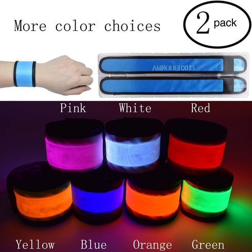 LED Slap Bracelets, Light Up Armbands Glow in The Dark Safety Reflective Wristbands for Running, Fits Men Women Kids
