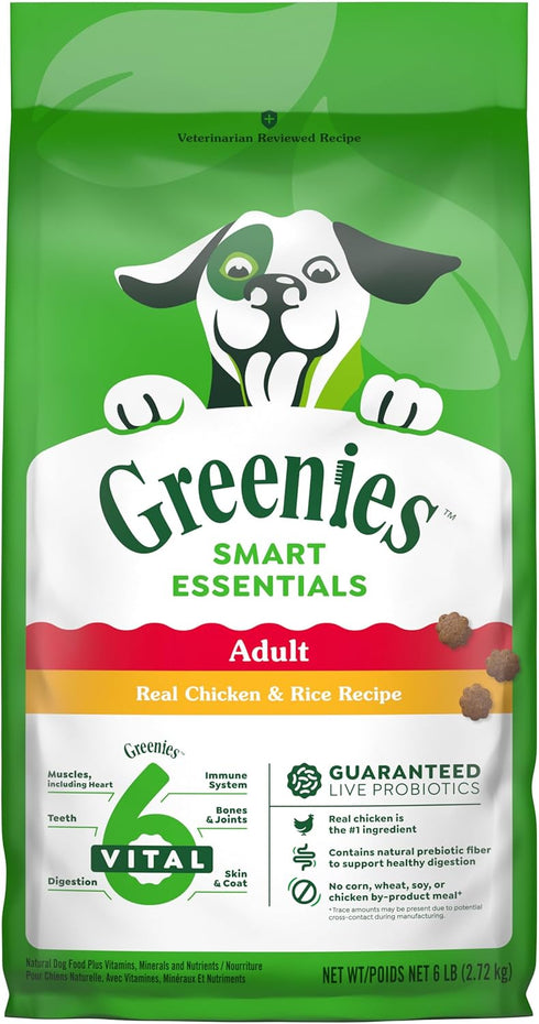 Greenies Smart Essentials Adult High Protein Dry Dog Food, Real Chicken & Rice Recipe, 6 lb Bag
