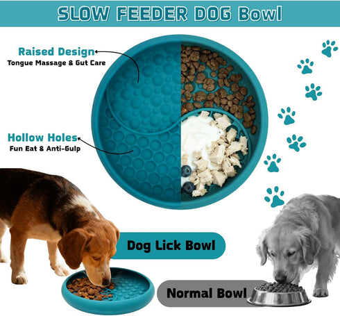 WUDIGGBO Dog Lick Bowl, Non-Slip Slow Feeder Dog Bowl, Silicone Licking Mat with Treat Dispenser, Entertainment Dog